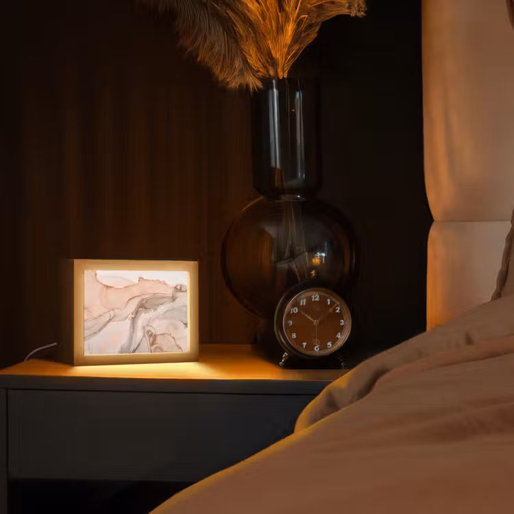 Marmer - Roze - Rosé Light Box met kabel (Tafellamp) klein -sfeer1