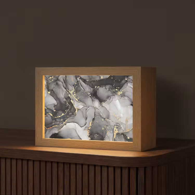 Marmer - Zwart - Goud - Grijs Light Box met kabel (Tafellamp) klein -z3d_website