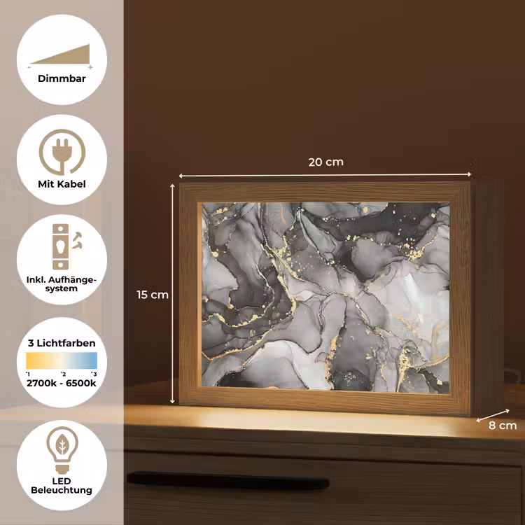 Marmer - Zwart - Goud - Grijs Light Box met kabel (Tafellamp) klein -USP_DE