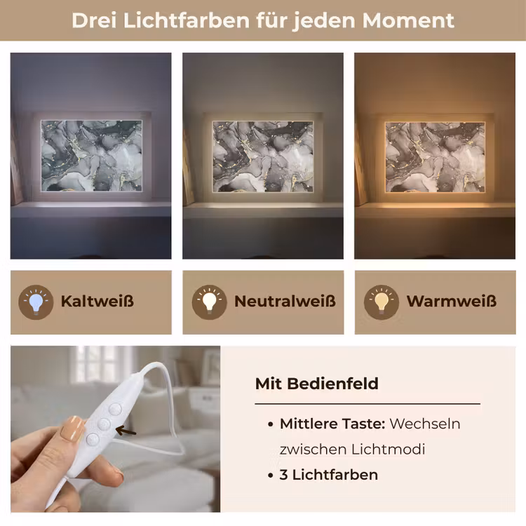 Marmer - Zwart - Goud - Grijs Light Box met kabel (Tafellamp) klein -USP_lichtkleurDE