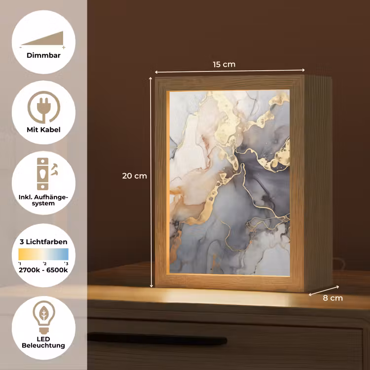 Marmer - Zwart - Goud - Wit Light Box met kabel (Tafellamp) klein -USP_DE