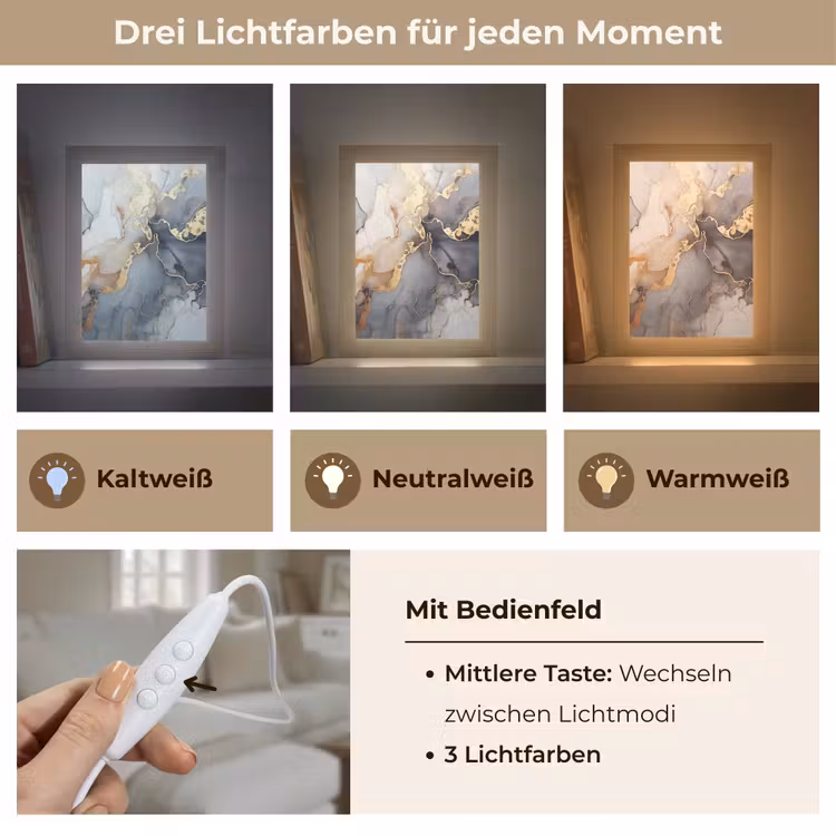 Marmer - Zwart - Goud - Wit Light Box met kabel (Tafellamp) klein -USP_lichtkleurDE
