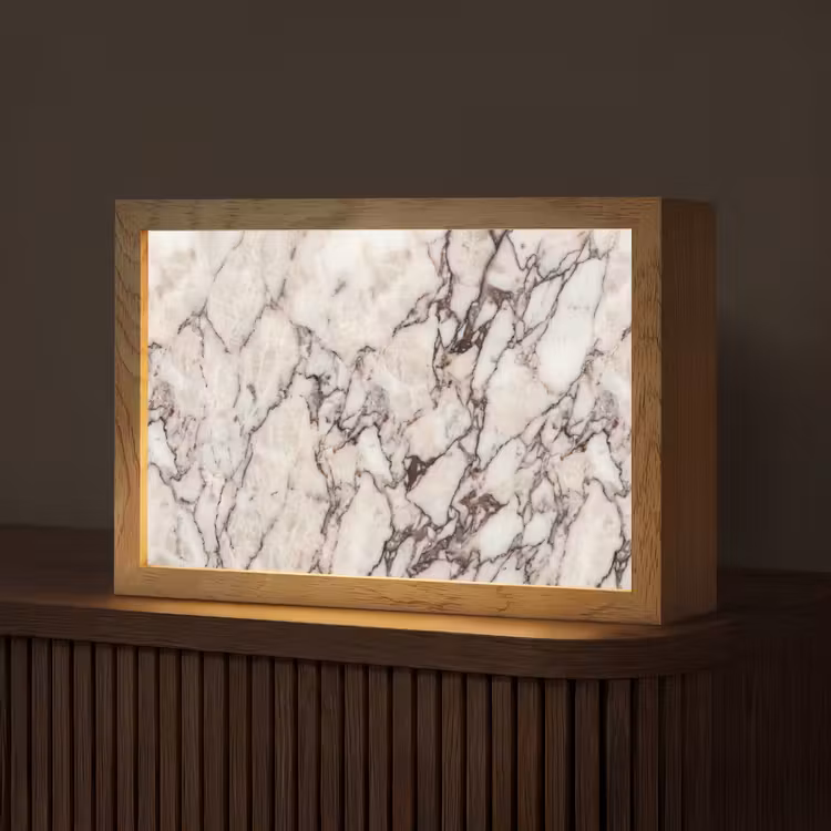 Marmer - Textuur - Abstract - Wit - Bruin Light Box met kabel (Tafellamp) klein -z3d_website
