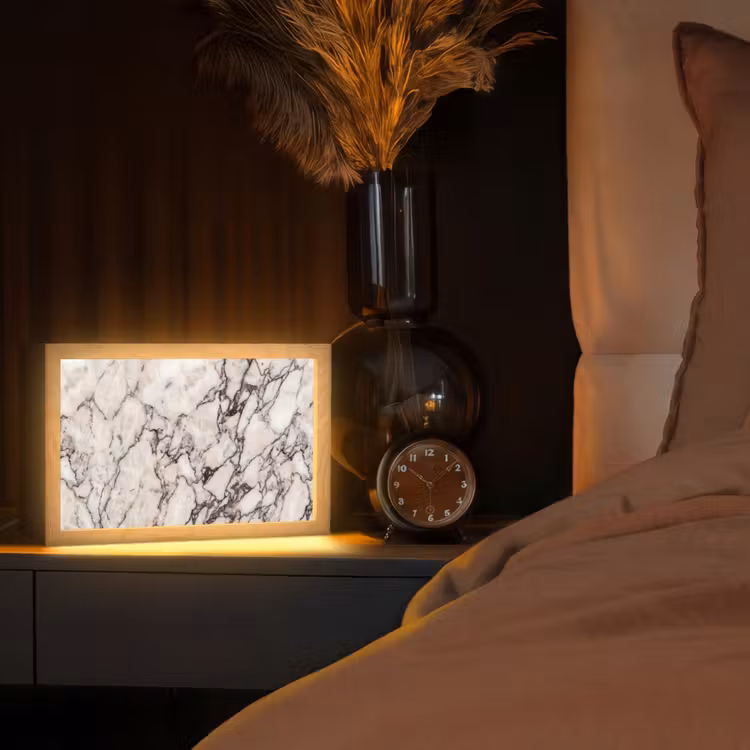 Marmer - Textuur - Abstract - Wit - Bruin Light Box met kabel (Tafellamp) klein -sfeer1