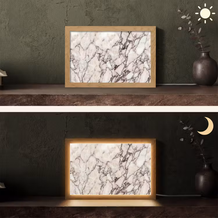 Marmer - Textuur - Abstract - Wit - Bruin Light Box met kabel (Tafellamp) klein -sfeer3