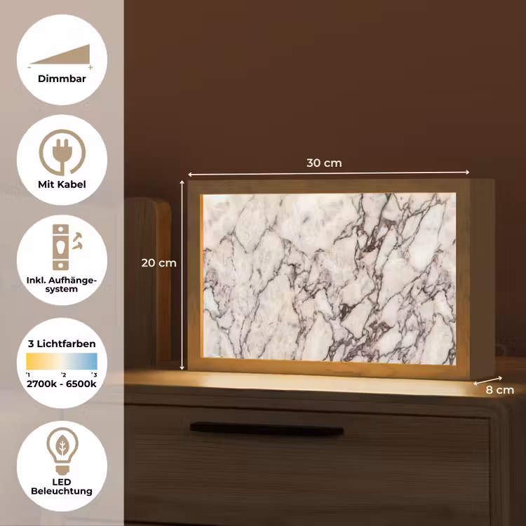 Marmer - Textuur - Abstract - Wit - Bruin Light Box met kabel (Tafellamp) klein -USP_DE