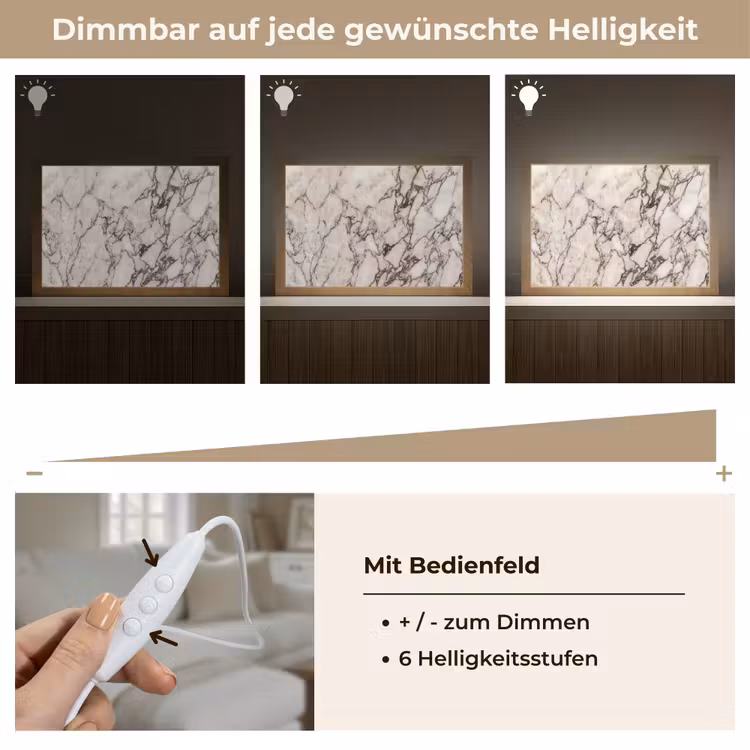 Marmer - Textuur - Abstract - Wit - Bruin Light Box met kabel (Tafellamp) klein -USP_dimbaarDE