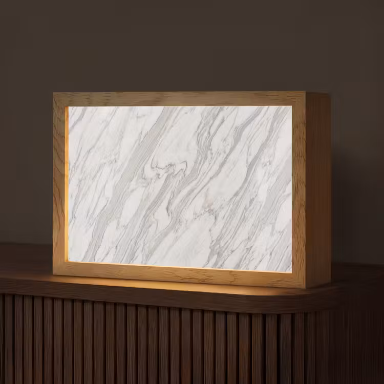 Marmer - Wit - Grijs - Structuur - Modern Light Box met kabel (Tafellamp) klein -z3d_website