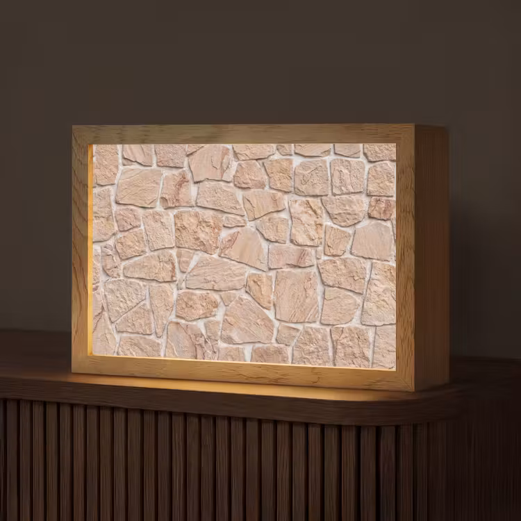 Muur - Steen - Patroon - Rustiek - Beige Light Box met kabel (Tafellamp) klein -z3d_website