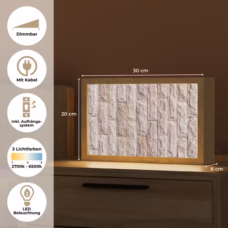 Muur - Steen - Ruw - Beige - Textuur Light Box met kabel (Tafellamp) klein -USP_DE