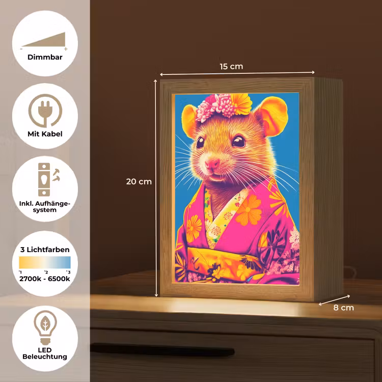 Muis - Kimono - Bloemen - Blauw Light Box met kabel (Tafellamp) klein -USP_DE