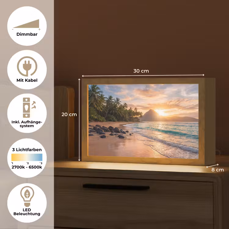 Zee - Berg - Landschap - Tropisch - Goud Light Box met kabel (Tafellamp) klein -USP_DE