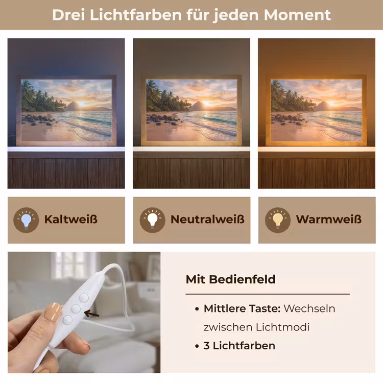 Zee - Berg - Landschap - Tropisch - Goud Light Box met kabel (Tafellamp) klein -USP_lichtkleurDE