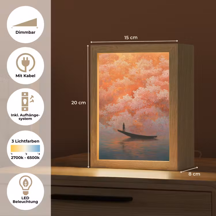 Zee - Boot - Wolken - Oranje Light Box met kabel (Tafellamp) klein -USP_DE