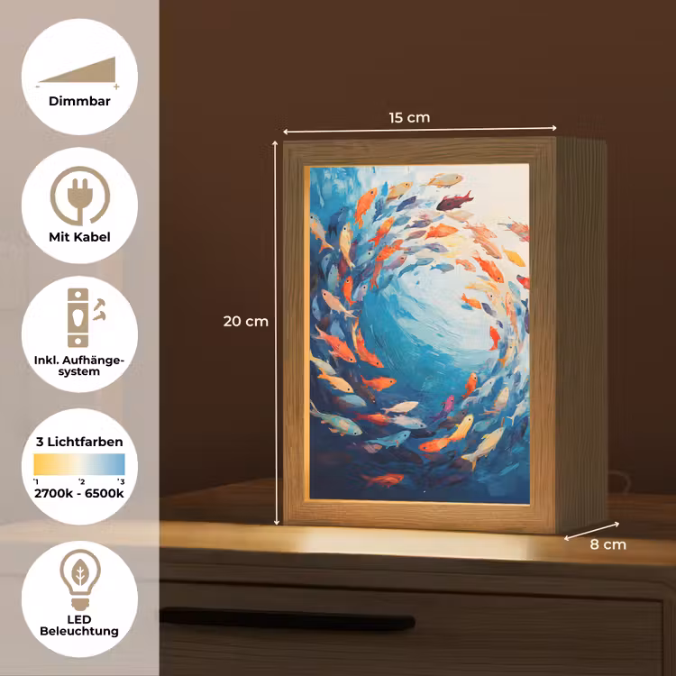 Zee - Vissen - Kleurrijk - Dynamisch Light Box met kabel (Tafellamp) klein -USP_DE