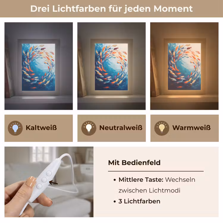 Zee - Vissen - Kleurrijk - Dynamisch Light Box met kabel (Tafellamp) klein -USP_lichtkleurDE
