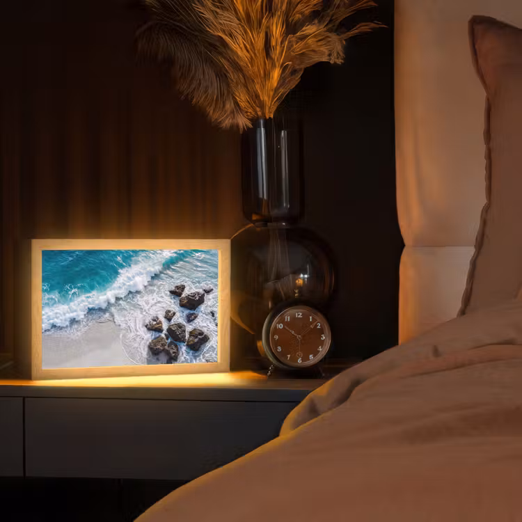 Zee - Golf - Strand - Natuur - Blauw Light Box met kabel (Tafellamp) klein -sfeer1