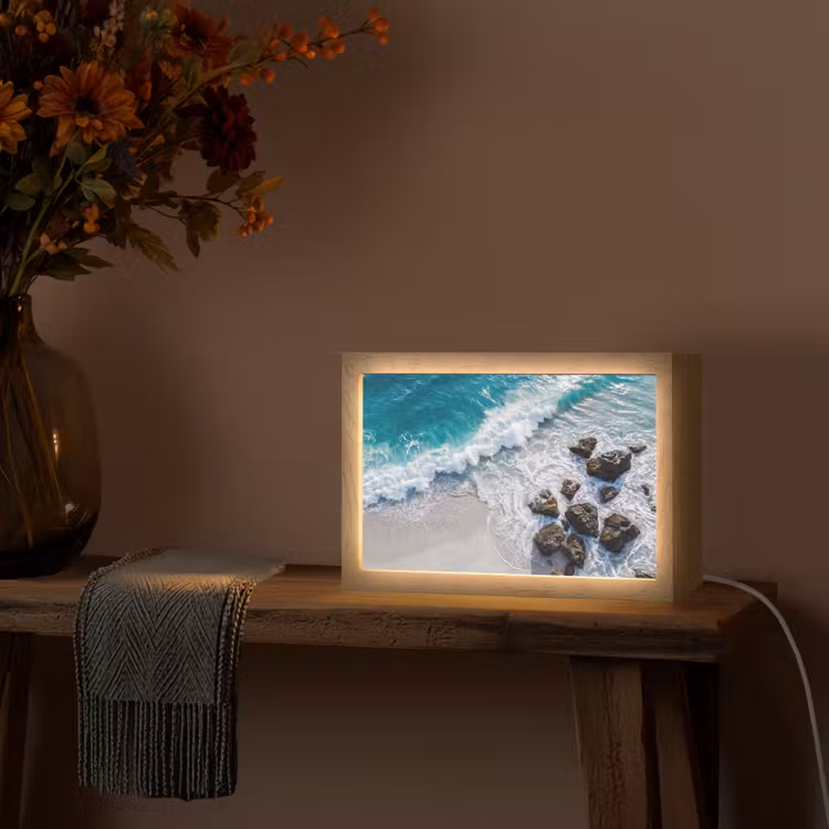 Zee - Golf - Strand - Natuur - Blauw Light Box met kabel (Tafellamp) klein -sfeer4