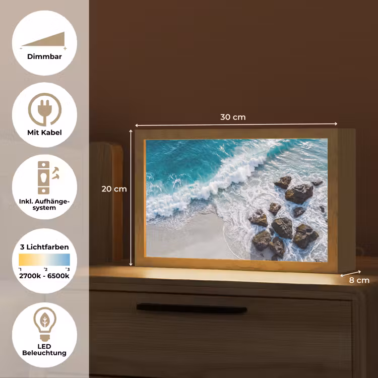 Zee - Golf - Strand - Natuur - Blauw Light Box met kabel (Tafellamp) klein -USP_DE