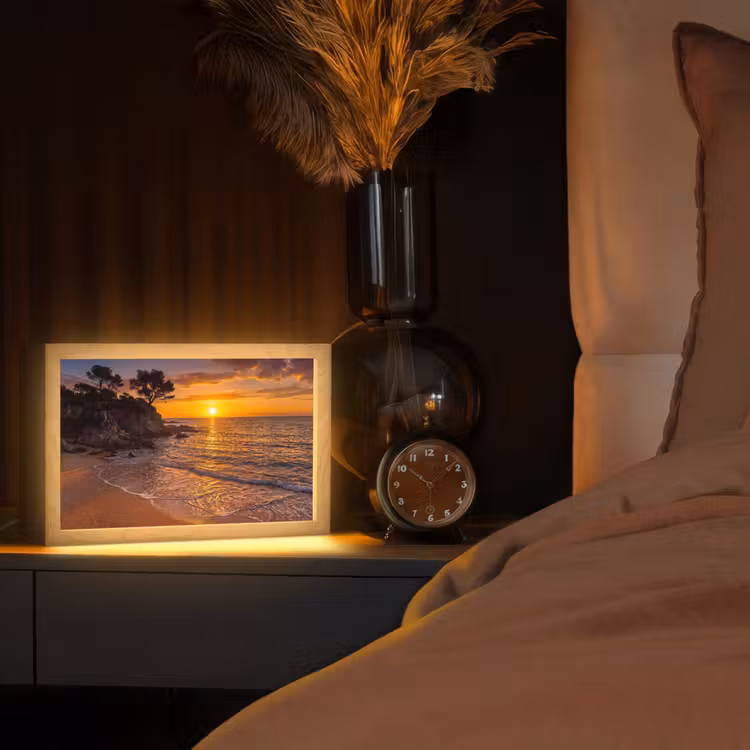 Zee - Kust - Zonsondergang - Natuur - Oranje Light Box met kabel (Tafellamp) klein -sfeer1