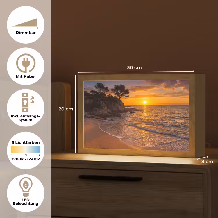 Zee - Kust - Zonsondergang - Natuur - Oranje Light Box met kabel (Tafellamp) klein -USP_DE