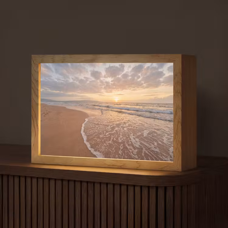 Zee - Kustlijn - Wolken - Landschap - Oranje Light Box met kabel (Tafellamp) klein -z3d_website