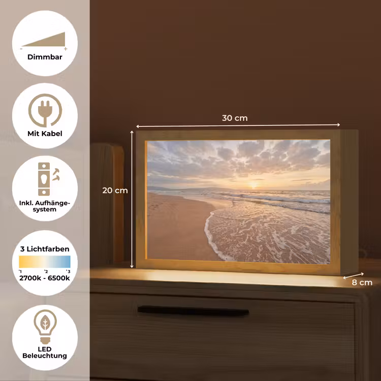 Zee - Kustlijn - Wolken - Landschap - Oranje Light Box met kabel (Tafellamp) klein -USP_DE