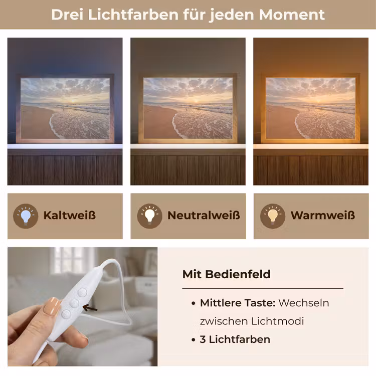 Zee - Kustlijn - Wolken - Landschap - Oranje Light Box met kabel (Tafellamp) klein -USP_lichtkleurDE