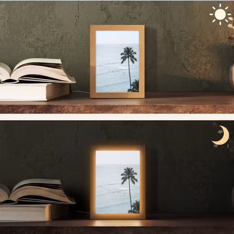Oceaan - Palmbomen - Surfers Light Box met kabel (Tafellamp) klein -sfeer3