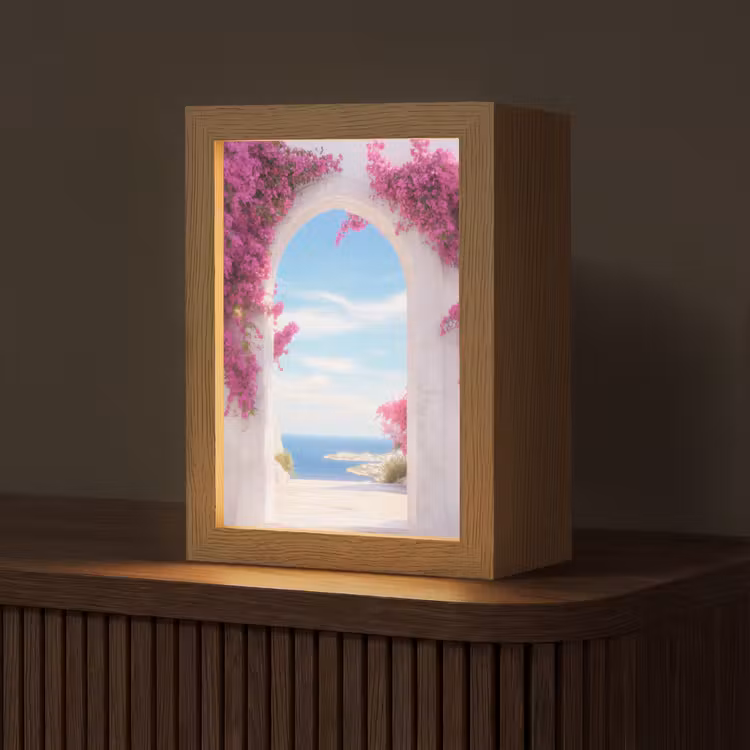 Zee - Roze - Bloemen - Poort Light Box met kabel (Tafellamp) klein -z3d_website