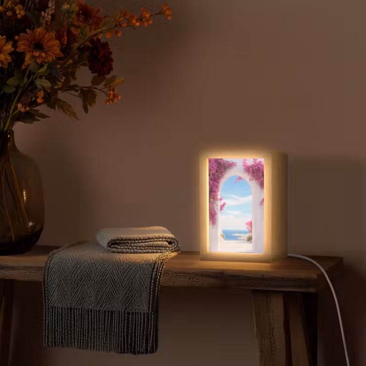 Zee - Roze - Bloemen - Poort Light Box met kabel (Tafellamp) klein -sfeer4