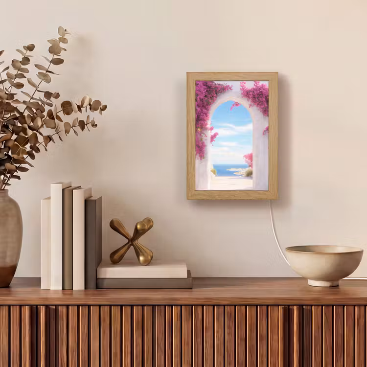 Zee - Roze - Bloemen - Poort Light Box met kabel (Tafellamp) klein -sfeer2