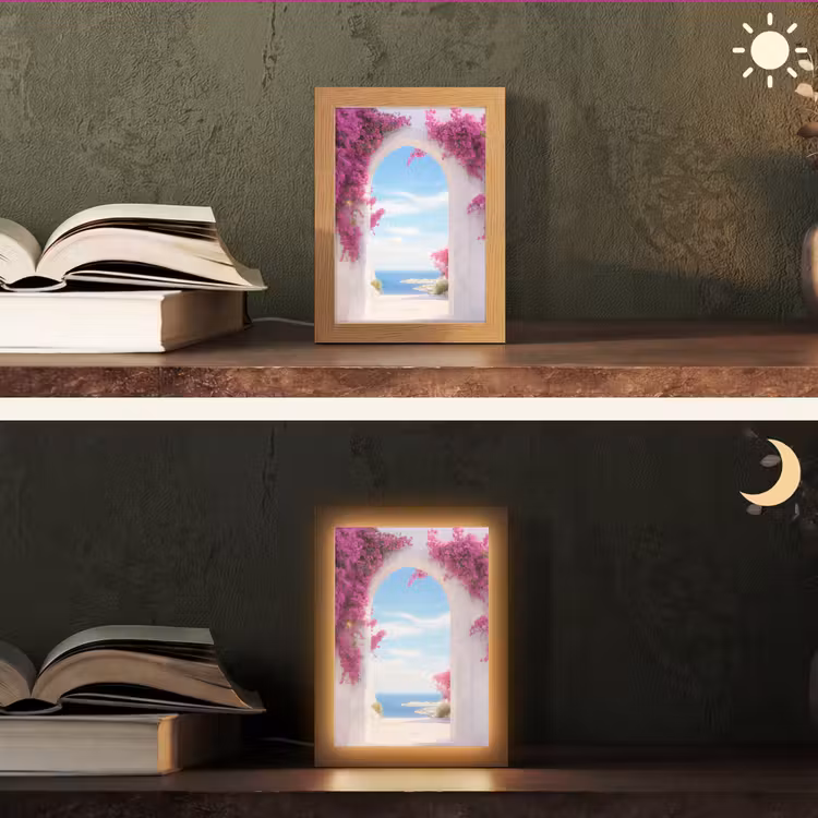 Zee - Roze - Bloemen - Poort Light Box met kabel (Tafellamp) klein -sfeer3