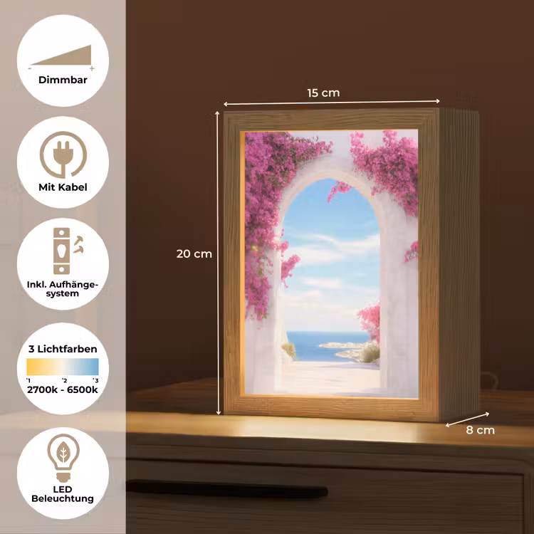 Zee - Roze - Bloemen - Poort Light Box met kabel (Tafellamp) klein -USP_DE