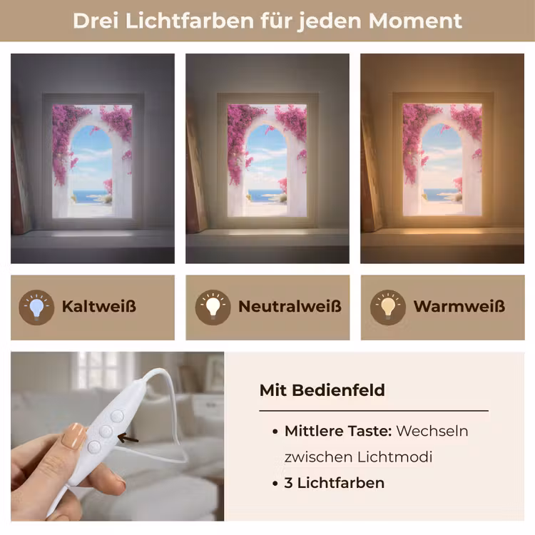 Zee - Roze - Bloemen - Poort Light Box met kabel (Tafellamp) klein -USP_lichtkleurDE