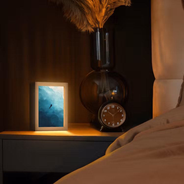 Zee - Silhouet - Abstract - Blauw Light Box met kabel (Tafellamp) klein -sfeer1