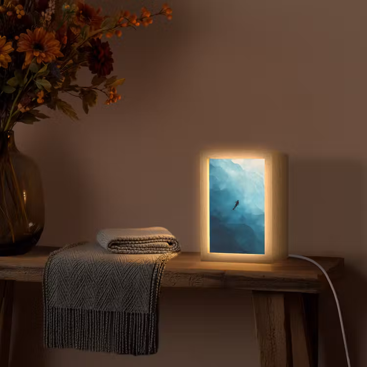 Zee - Silhouet - Abstract - Blauw Light Box met kabel (Tafellamp) klein -sfeer4