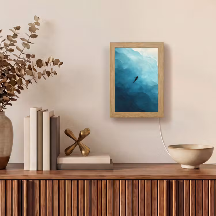 Zee - Silhouet - Abstract - Blauw Light Box met kabel (Tafellamp) klein -sfeer2
