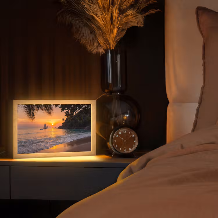 Zee - Zonsondergang - Boot - Natuur - Oranje Light Box met kabel (Tafellamp) klein -sfeer1