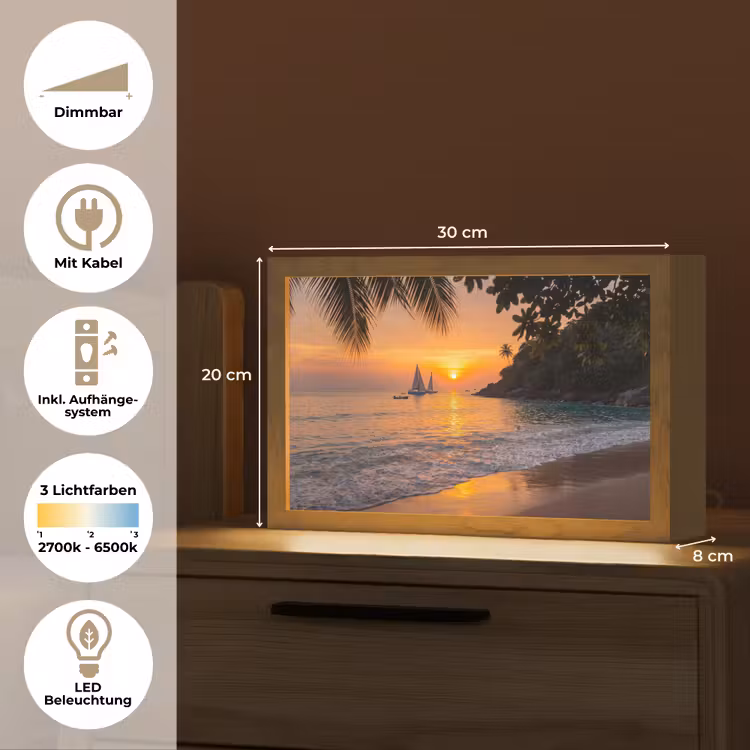 Zee - Zonsondergang - Boot - Natuur - Oranje Light Box met kabel (Tafellamp) klein -USP_DE
