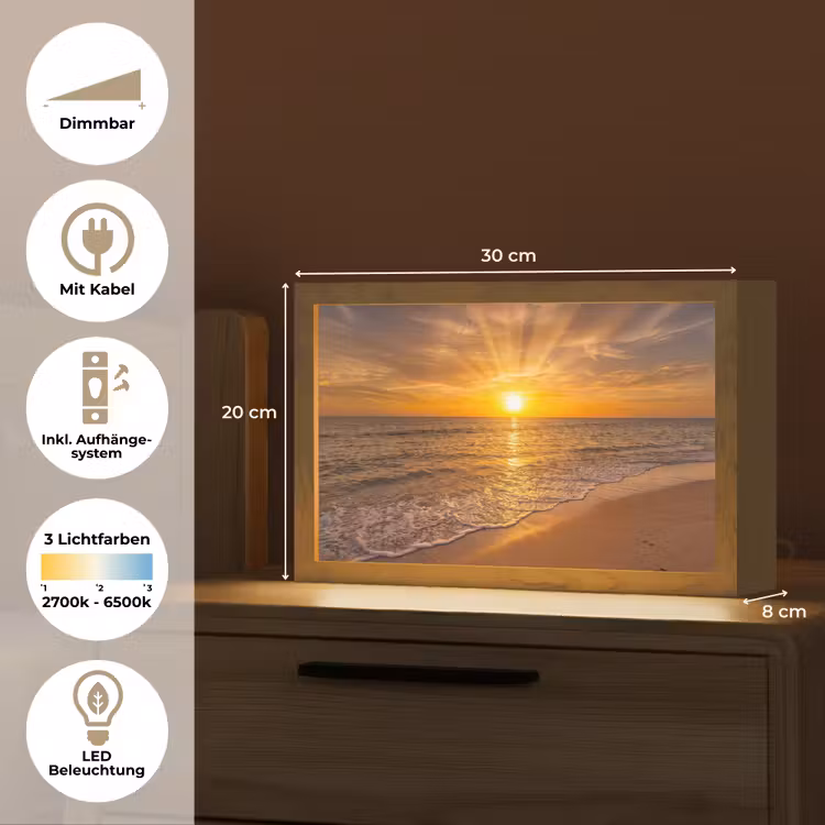 Zee - Zonsondergang - Golven - Kust - Oranje Light Box met kabel (Tafellamp) klein -USP_DE