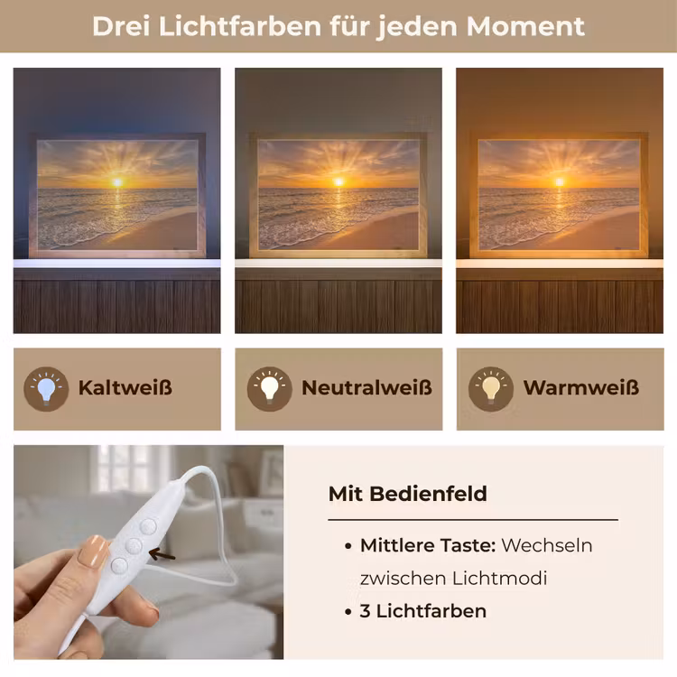 Zee - Zonsondergang - Golven - Kust - Oranje Light Box met kabel (Tafellamp) klein -USP_lichtkleurDE