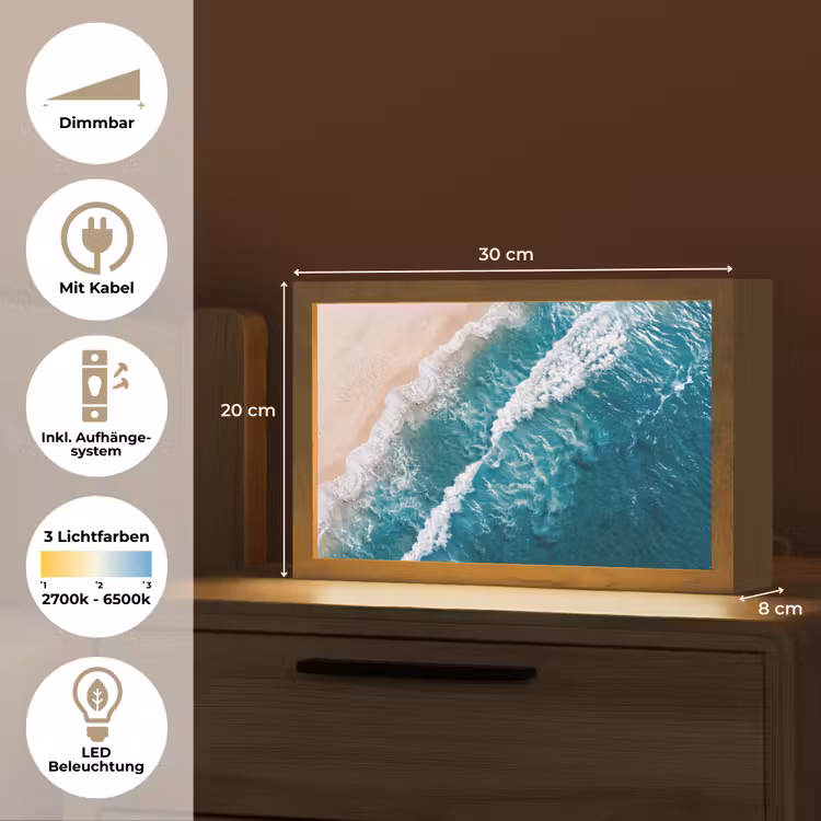 Zee - Strand - Golven - Natuur - Blauw Light Box met kabel (Tafellamp) klein -USP_DE