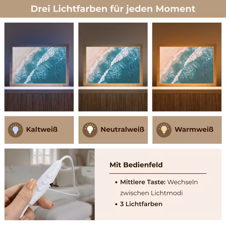 Zee - Strand - Golven - Natuur - Blauw Light Box met kabel (Tafellamp) klein -USP_lichtkleurDE