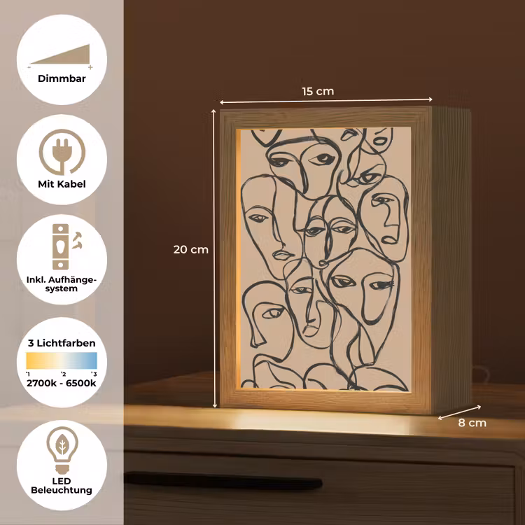 Gezichtenzee - Lijntekening - Abstract Light Box met kabel (Tafellamp) klein -USP_DE