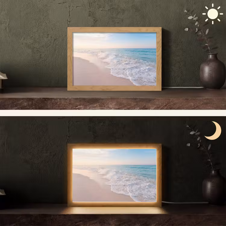 Zee - Golven - Strand - Natuur - Wit Light Box met kabel (Tafellamp) klein -sfeer3