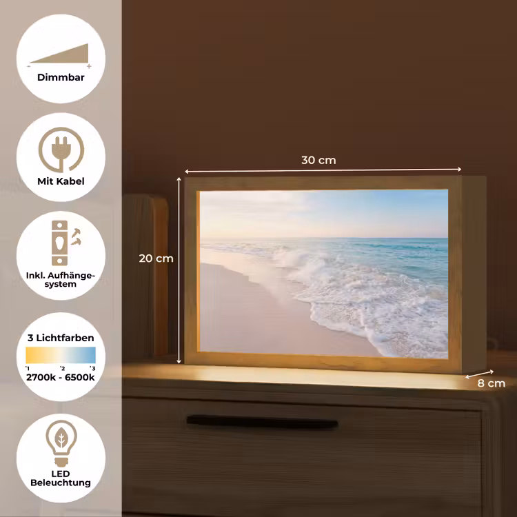 Zee - Golven - Strand - Natuur - Wit Light Box met kabel (Tafellamp) klein -USP_DE