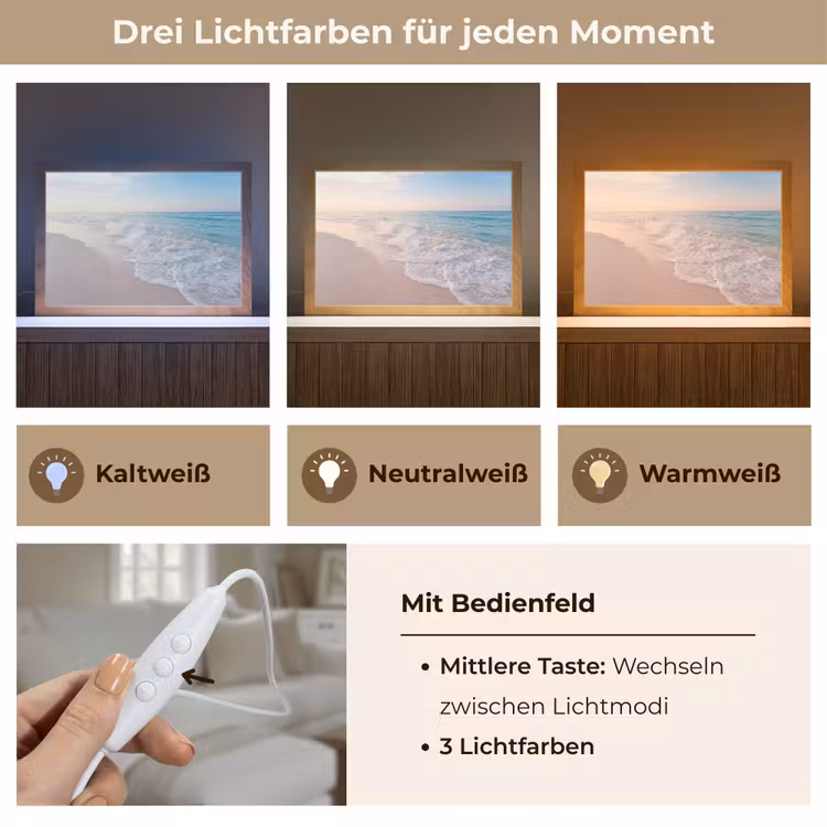 Zee - Golven - Strand - Natuur - Wit Light Box met kabel (Tafellamp) klein -USP_lichtkleurDE