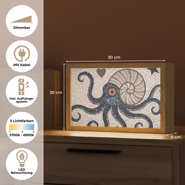 Zeeleven - Mozaïek - Kunst - Vintage - Beige Light Box met kabel (Tafellamp) klein -USP_DE