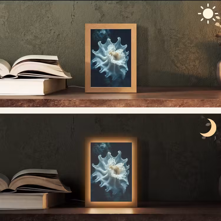 Zeewezen - Wit - Golven - Water Light Box met kabel (Tafellamp) klein -sfeer3